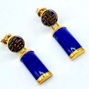 14K Gold Lapis Stud Earrings